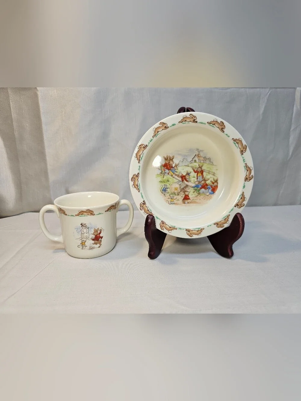 1936 Royal Doulton Children's Bunnykins Story Ceramic Plate and Mug Set